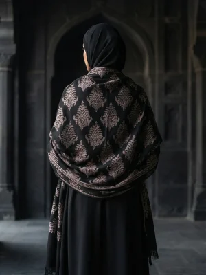 Black Jamawar Sozni Embroidered Pashmina Shawl