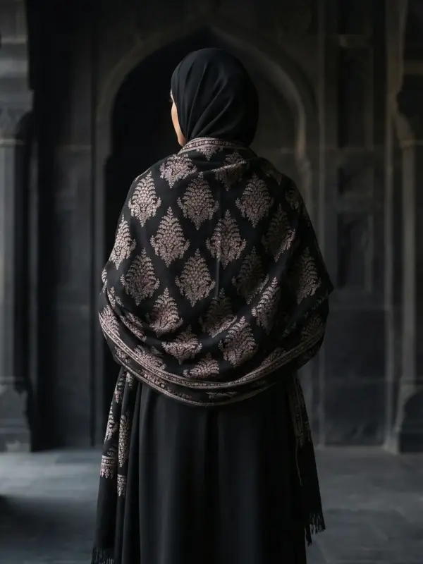 Black Jamawar Sozni Embroidered Pashmina Shawl Black Jamawar Sozni Embroidered Pashmina Shawl