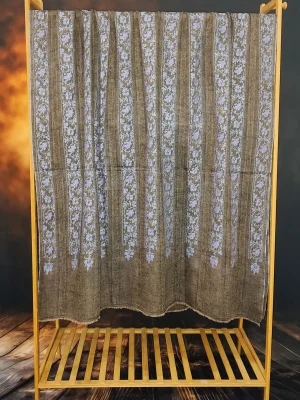 Grey Stripes Sozni Embroidered Pashmina Shawl - alternate view