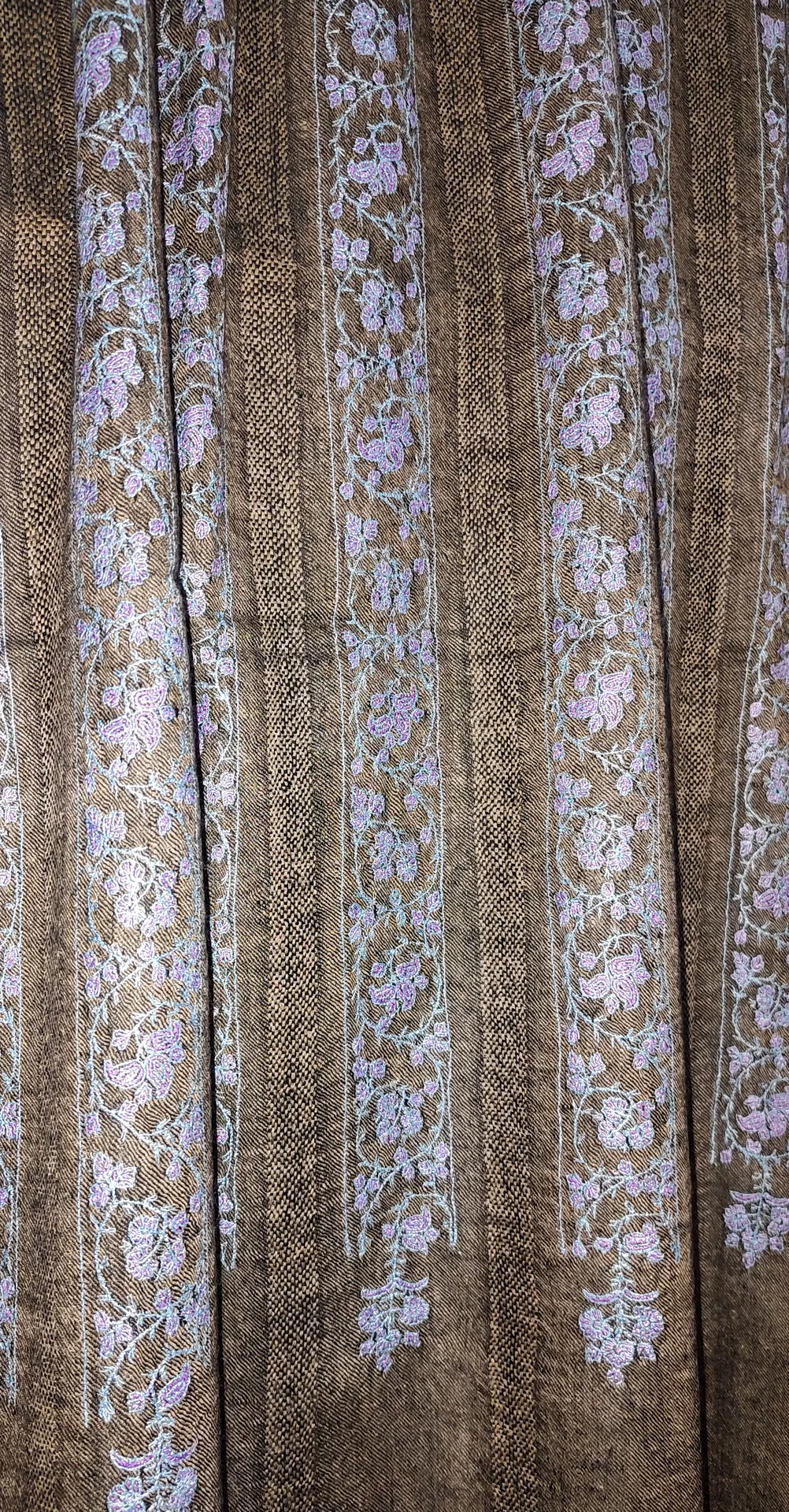 TOK015 (5) Grey Stripes Sozni Embroidered Pashmina Shawl