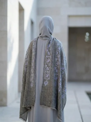 Grey Stripes Sozni Embroidered Pashmina Shawl