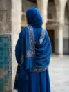 TOK016 (2) Blue Antique Dordar Sozni Embroidered Pashmina Shawl