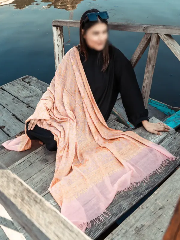 TOK017 (1) - v2 Baby Pink Jamawar Sozni Embroidered Pashmina Shawl