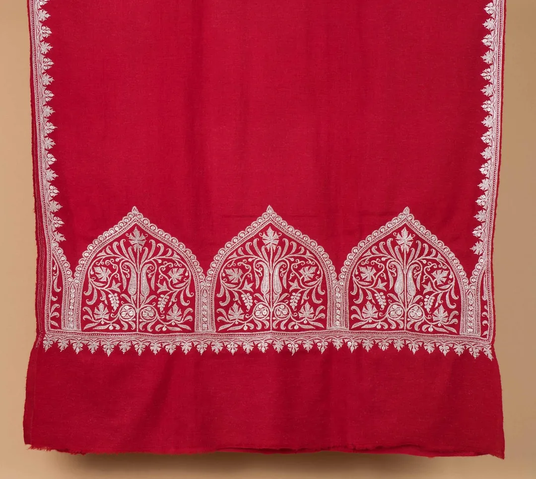 TOK018 (1) Red Palladar Tilla Embroidered Pashmina Shawl