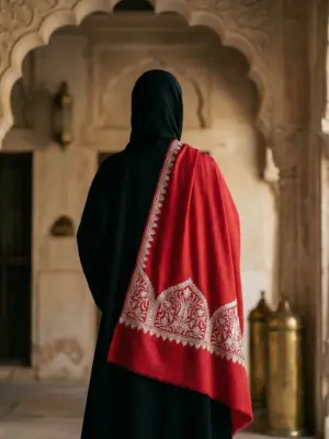 Red Palladar Tilla Embroidered Pashmina Shawl
