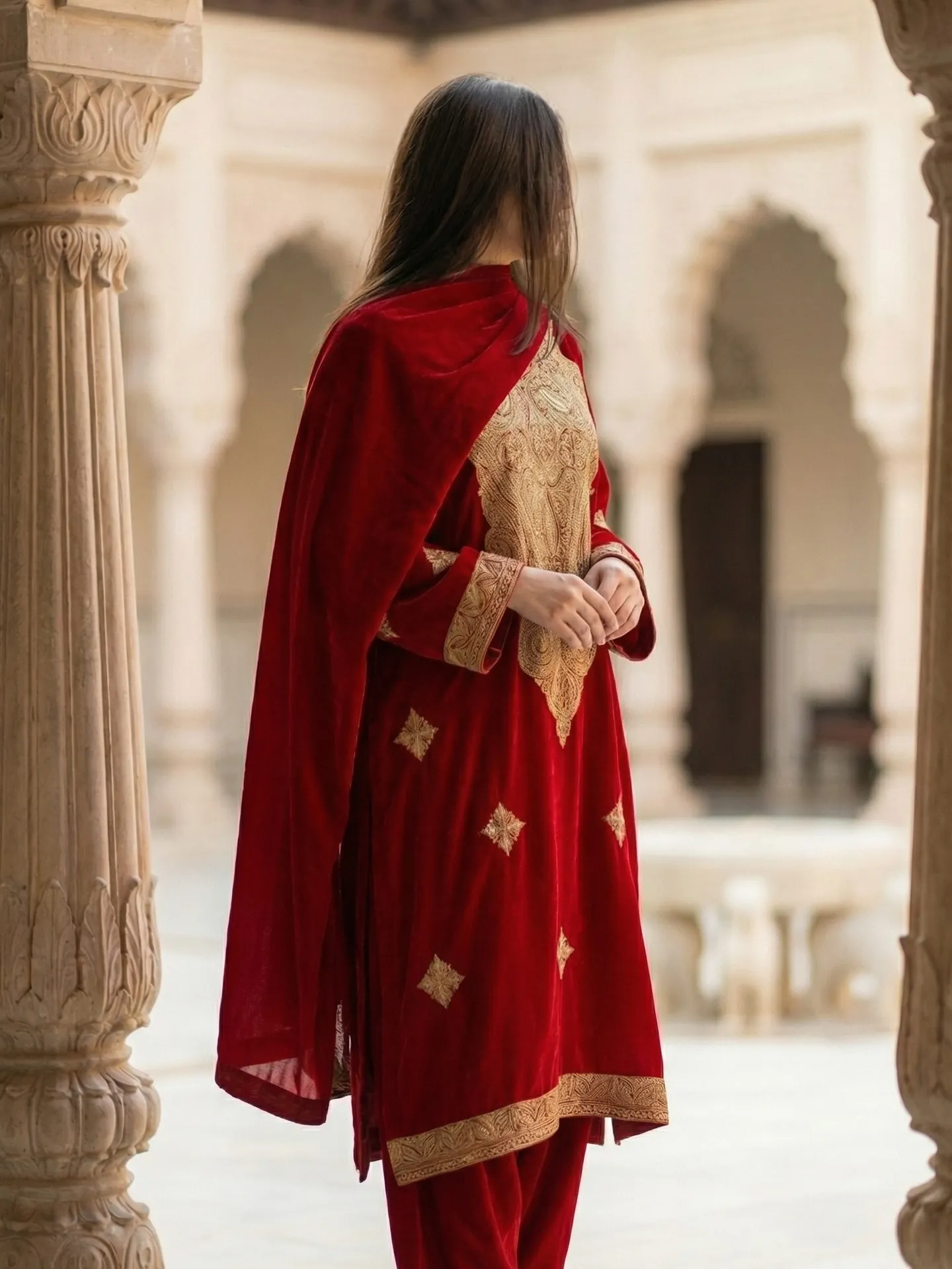 Chinar Red Medallion Tilla Suit Chinar Red Medallion Tilla Suit