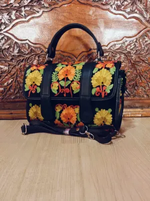 Midnight Floral Flap Dholki Handbag - alternate view