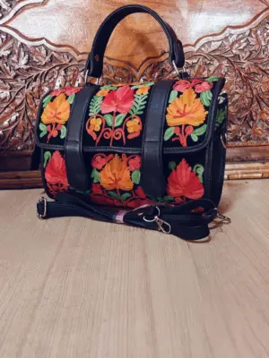 Midnight Navy Floral Flap Dholki Handbag - alternate view