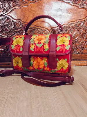Berry Ruby Floral Flap Dholki Handbag - alternate view