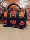 Midnight Black & Crimson Floral Flap Dholki Handbag