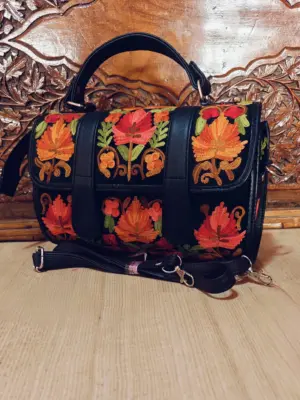 Midnight Black & Crimson Floral Flap Dholki Handbag - alternate view