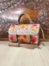 Ivory & Tan Floral Flap Dholki Handbag Ivory & Tan Floral Flap Dholki Handbag