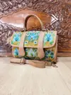 Beige & Sky Blue Floral Flap Dholki Handbag Beige & Sky Blue Floral Flap Dholki Handbag