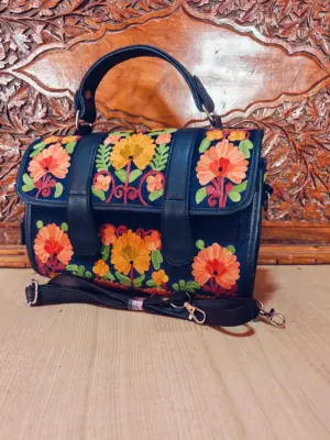 Midnight Navy & Crimson Floral Flap Dholki Handbag - alternate view
