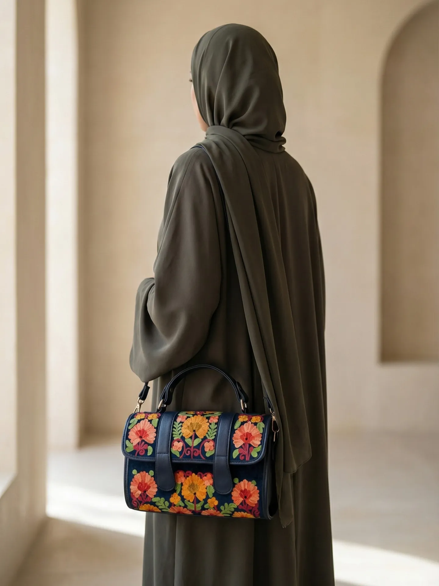 Midnight Navy & Crimson Floral Flap Dholki Handbag Midnight Navy & Crimson Floral Flap Dholki Handbag
