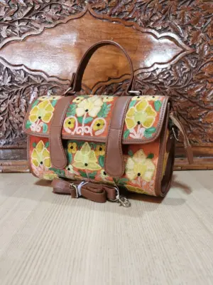 Terracotta & Sunbeam Floral Flap Dholki Handbag - alternate view