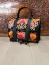 Midnight Black & Rose Orange Floral Flap Dholki Handbag