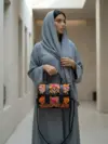 Midnight Black & Rose Orange Floral Flap Dholki Handbag