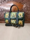 Forest Green & Golden Floral Flap Dholki Handbag