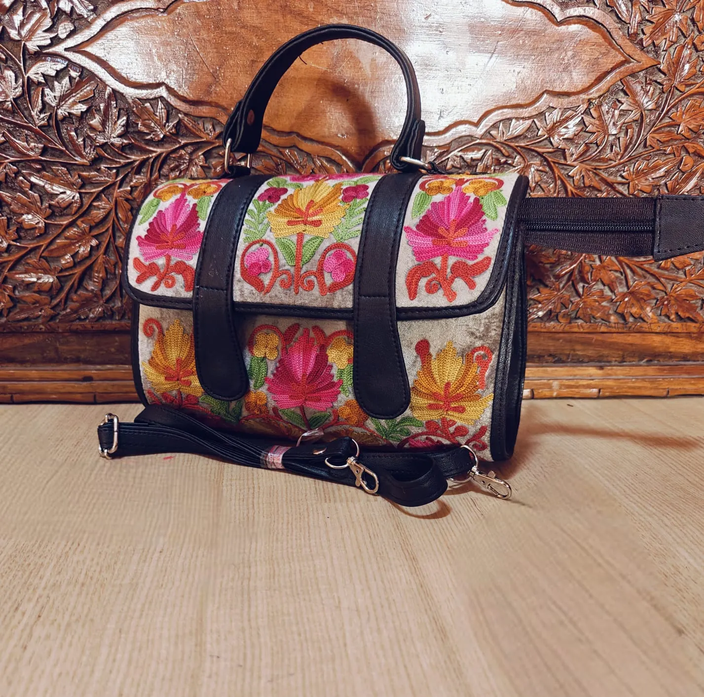Ivory Floral Dholki Handbag