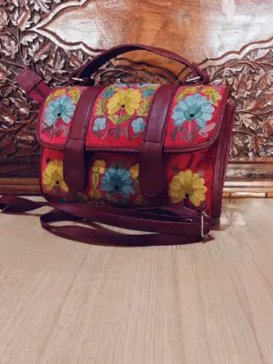 Red Floral Dholki Handbag - alternate view