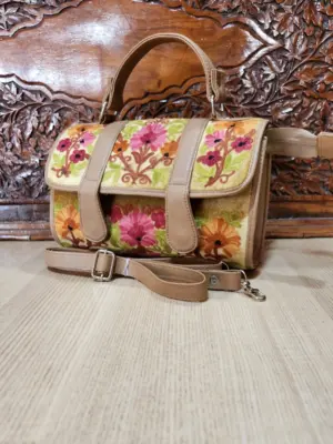 Beige Pink Floral Dholki Handbag - alternate view