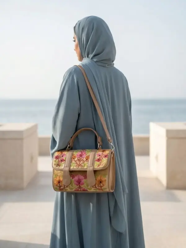 Beige Pink Floral Dholki Handbag