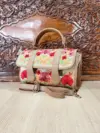 Cream Red Floral Dholki Handbag