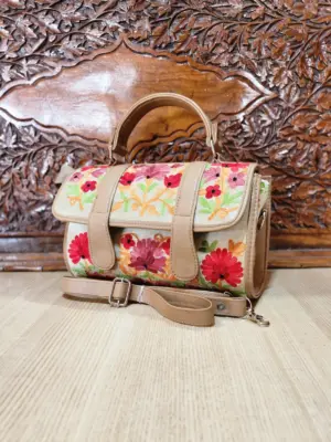Cream Red Floral Dholki Handbag - alternate view