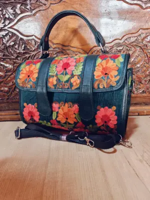 Navy Blue Floral Dholki Handbag - alternate view