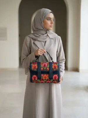 Navy Blue Floral Dholki Handbag Navy Blue Floral Dholki Handbag