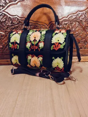 Black Floral Dholki Handbag - alternate view
