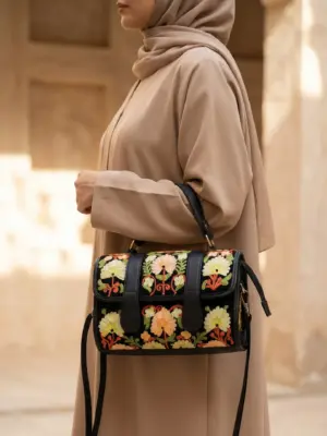 Black Floral Dholki Handbag