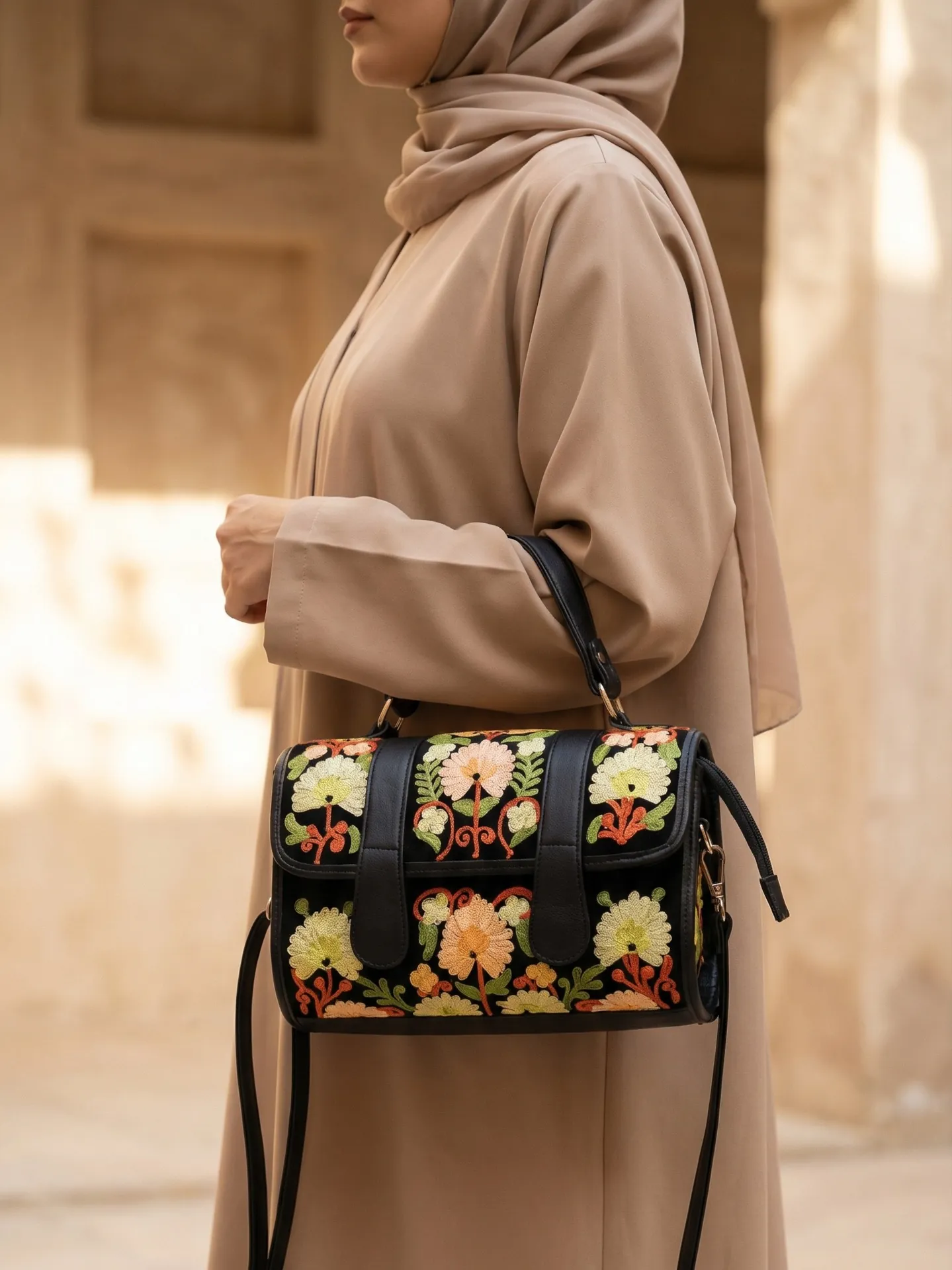 Black Floral Dholki Handbag Black Floral Dholki Handbag