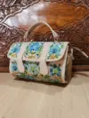 Cream & Blue Floral Dholki Handbag Cream & Blue Floral Dholki Handbag