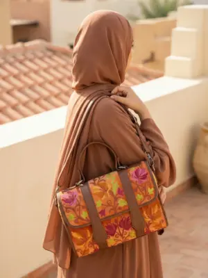 Orange Floral Dholki Handbag