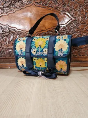 Teal Floral Dholki Handbag - alternate view