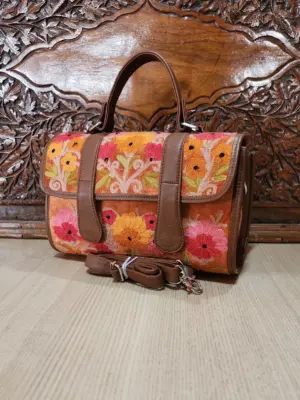 Brown & Orange Floral Dholki Handbag - alternate view