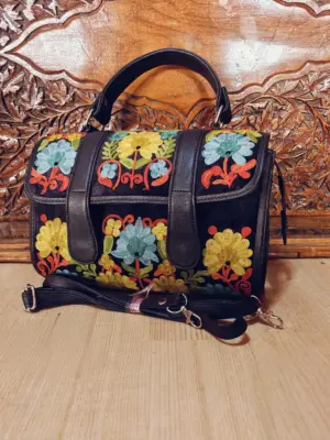 Black Floral Dholki Handbag - alternate view