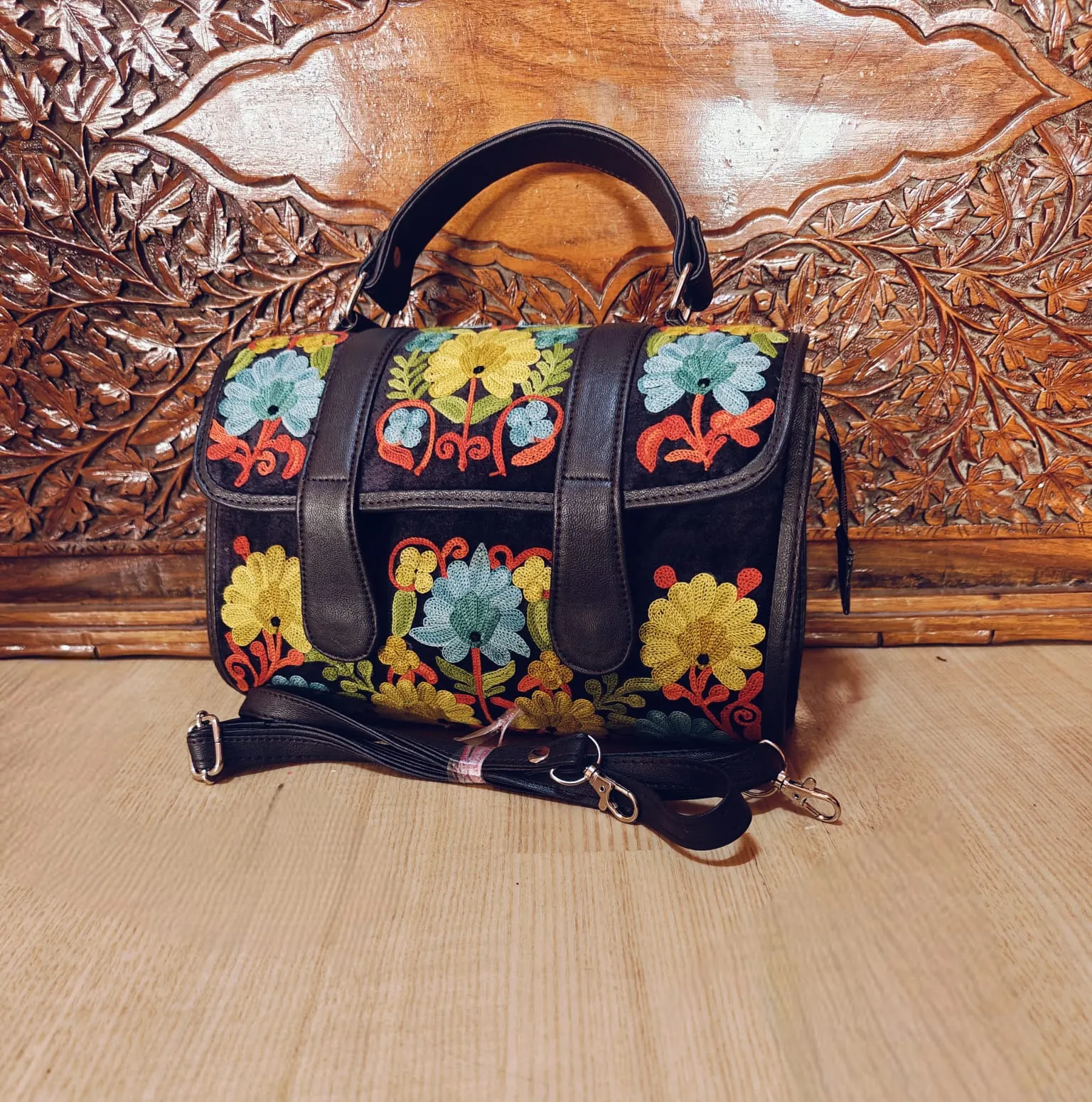 Black Floral Dholki Handbag Black Floral Dholki Handbag