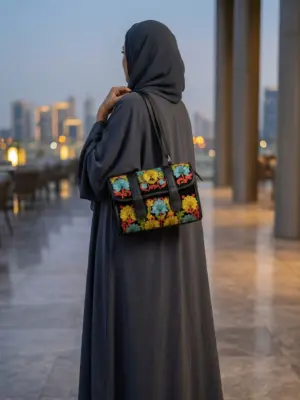 Black Floral Dholki Handbag Black Floral Dholki Handbag