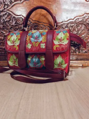 Red Floral Dholki Handbag - alternate view