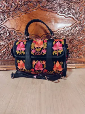 Black Floral Dholki Handbag - alternate view