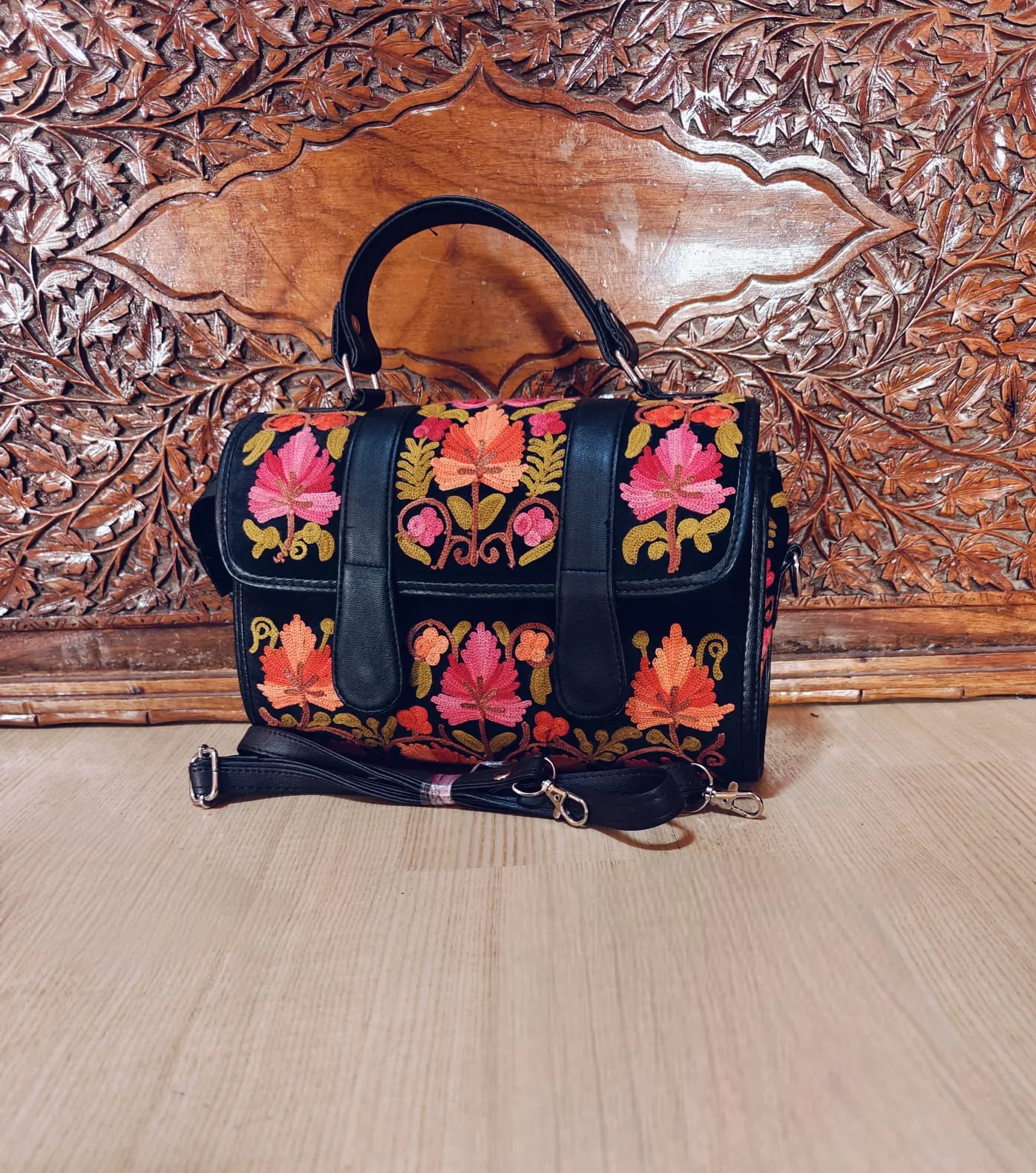 Black Floral Dholki Handbag Black Floral Dholki Handbag